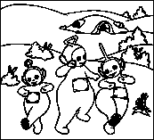 coloriage Teletubbies dansent dans le pre